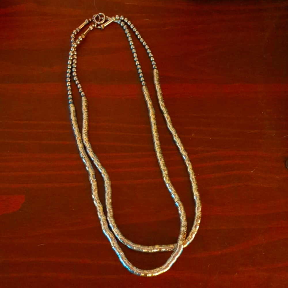 Silver double strand necklace